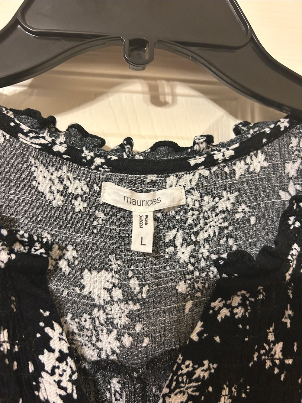 Maurices Black and White Floral Button-Front Ruffle Sleeve Top - Picture 2 of 4